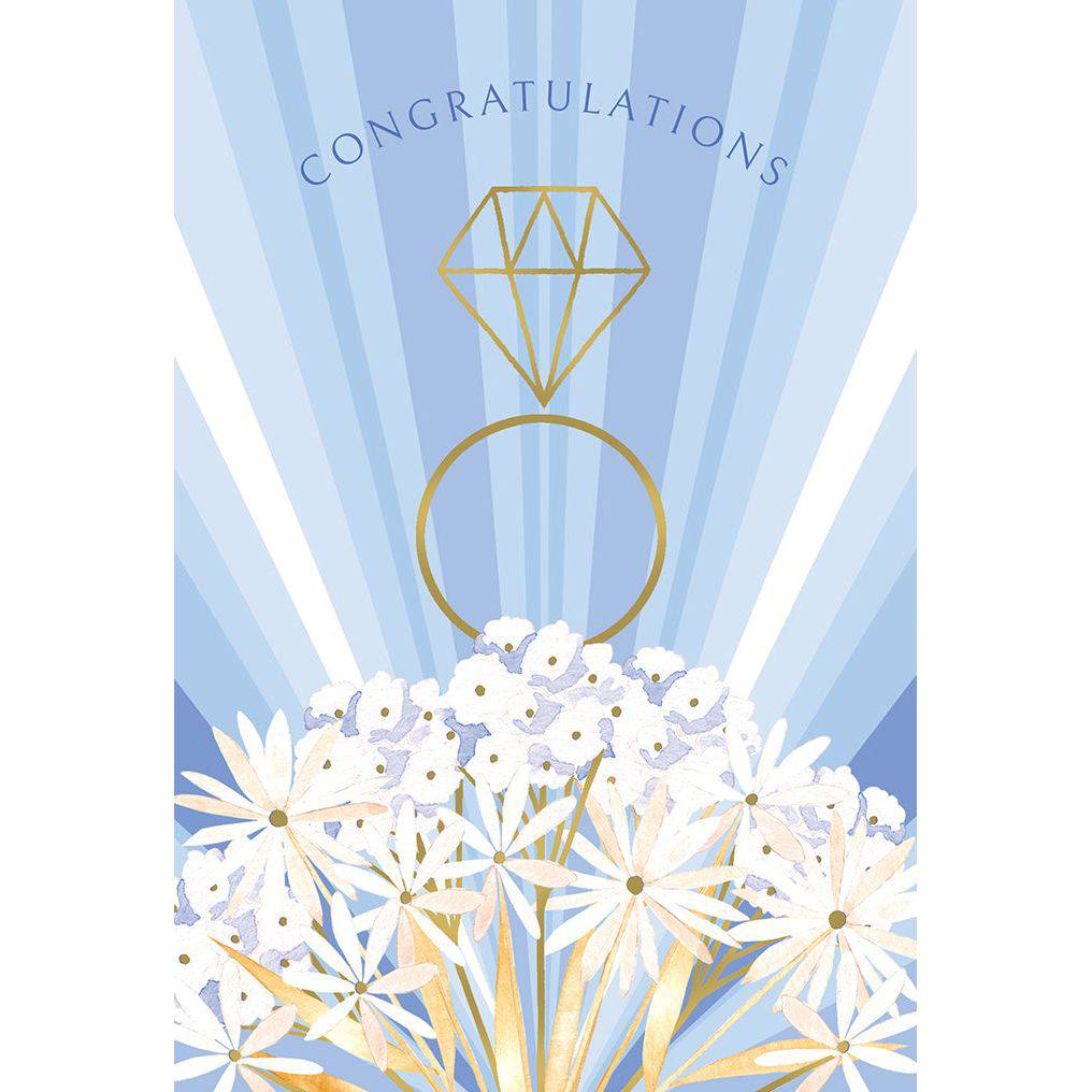 Pictura floral ring engagement card featuring colorful flower illustrations on a white background, ideal for special occasions.